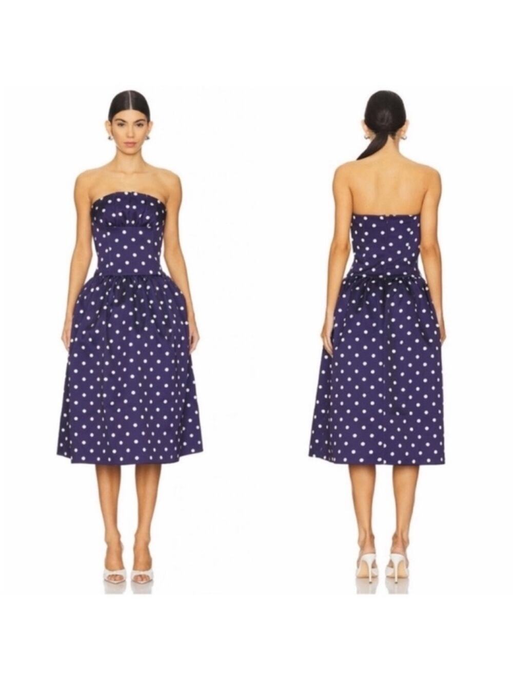SELF-PORTRAIT Polka Dot Satin Midi Dress UK10/US6